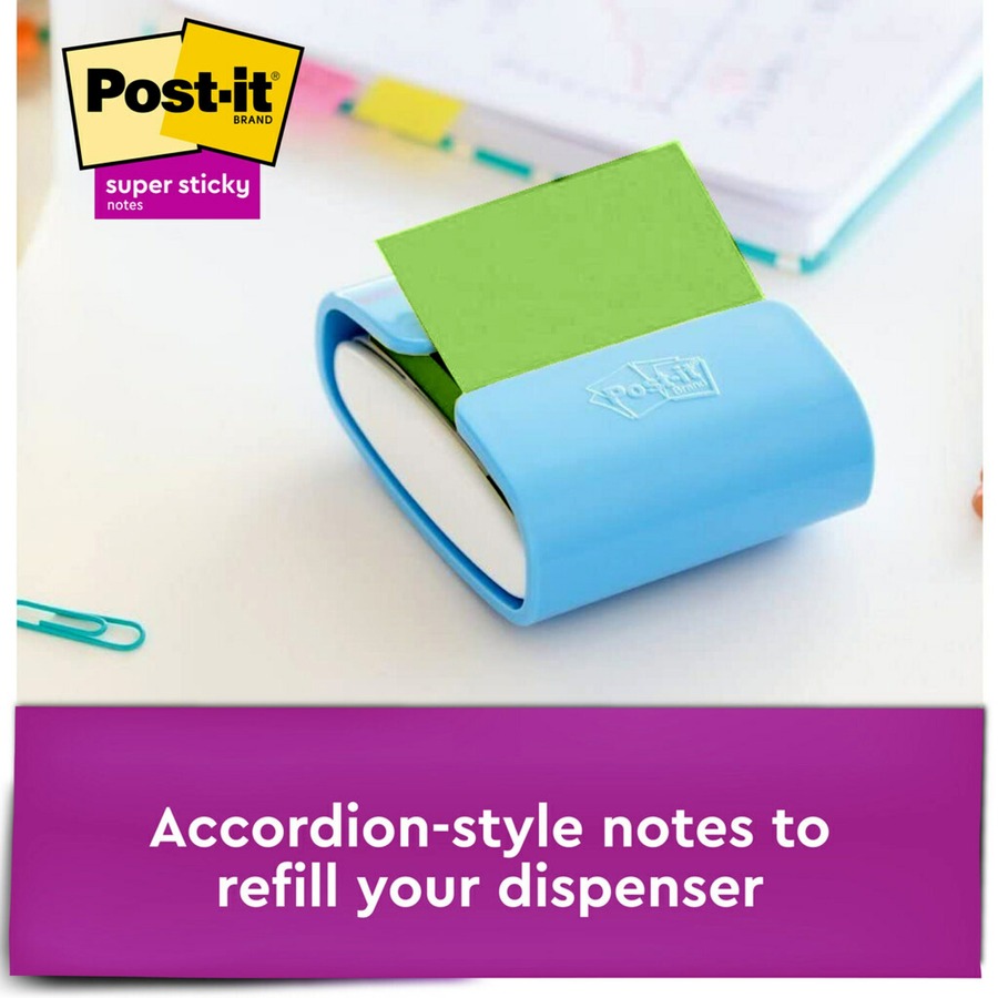 Post-it® Super Sticky Dispenser Notes - Playful Primaries Color Collection - 3" x 3" - Square - Candy Apple Red, Blue Paradise, Sunnyside, Lucky Green - Paper - Pop-up, Recyclable - 18 / Pack