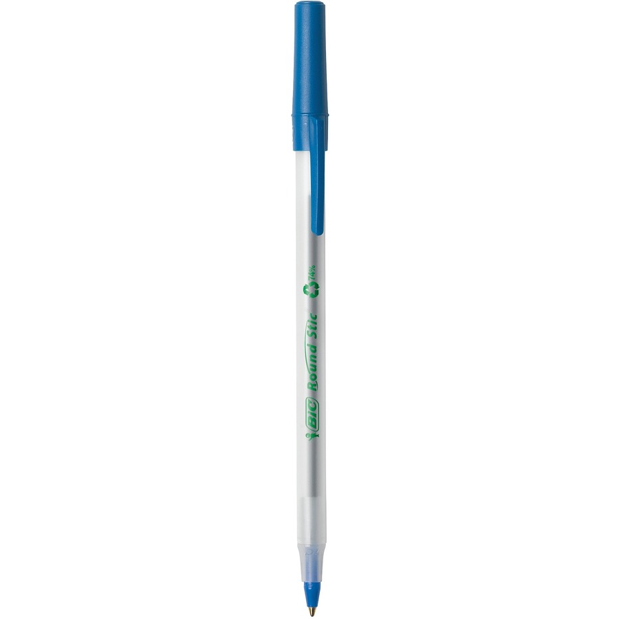 BIC Ecolutions Round Stic Ball Point Pen - Medium Pen Point - 1 mm Pen Point Size - Blue - Semi-transparent Barrel - 10 / Pack