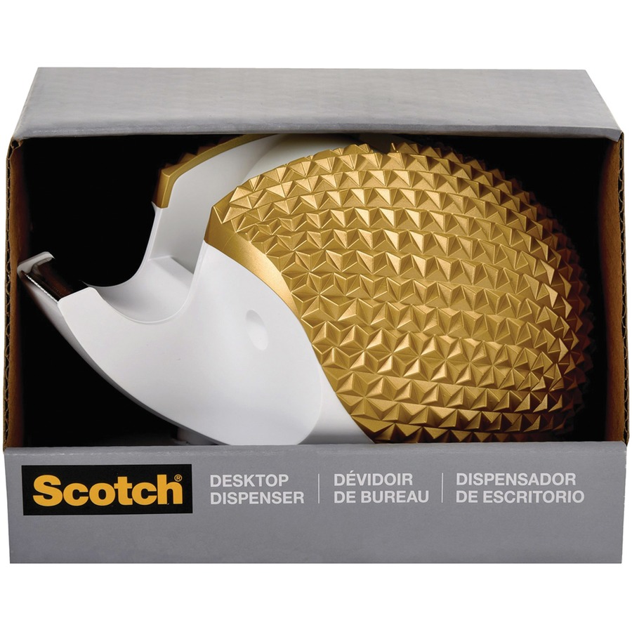 Scotch C47 Hedgehog Desktop Tape Dispenser Gold 1" Core - Refillable - Weighted Base, Easy to Use - Gold, Silver - 1 Each - Tape Dispensers - MMMC47HEDGEHOGG