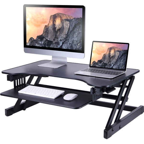 ROCELCO Sit To Stand Adjustable Height Desk Riser (Black)