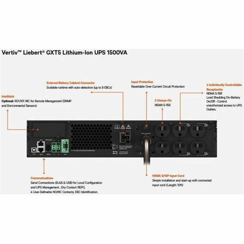 Vertiv Liebert GXT5 Lithium-Ion Online UPS 1500VA/1350W 120V Tower/Rack UPS