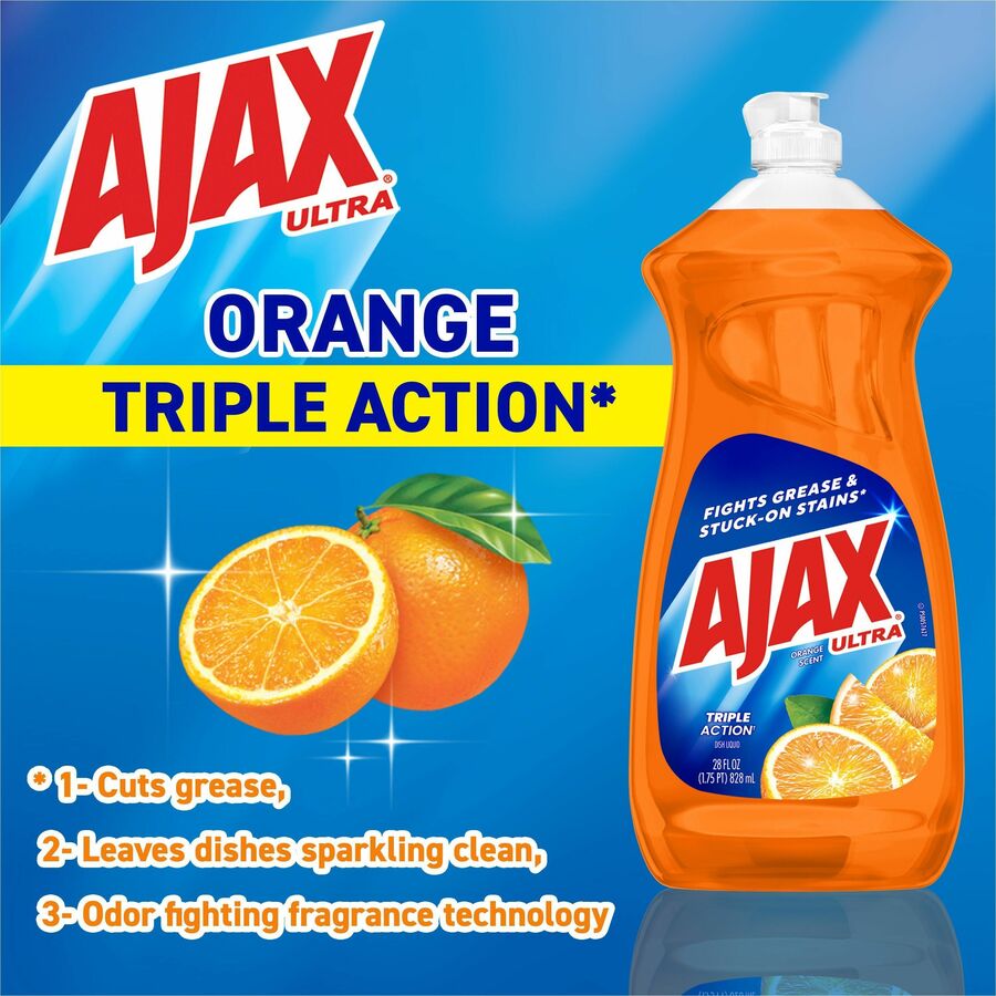 AJAX Triple Action Dish Soap - 28 fl oz (0.9 quart) - Orange Scent - 9 / Carton - Pleasant Scent, Phosphate-free, Kosher-free - Orange