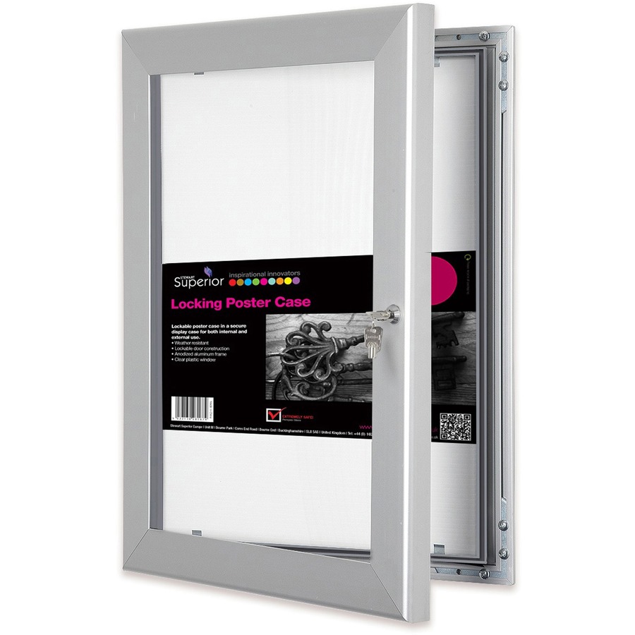 Seco Locking Poster Case - 24" x 36" Frame Size - Rectangle - Portrait, Landscape - Anodized - Weather Proof, Shatter Proof, Lockable, Rust Proof, Water Proof - Aluminum, Plastic, Polycarbonate - Silver - 1 Each