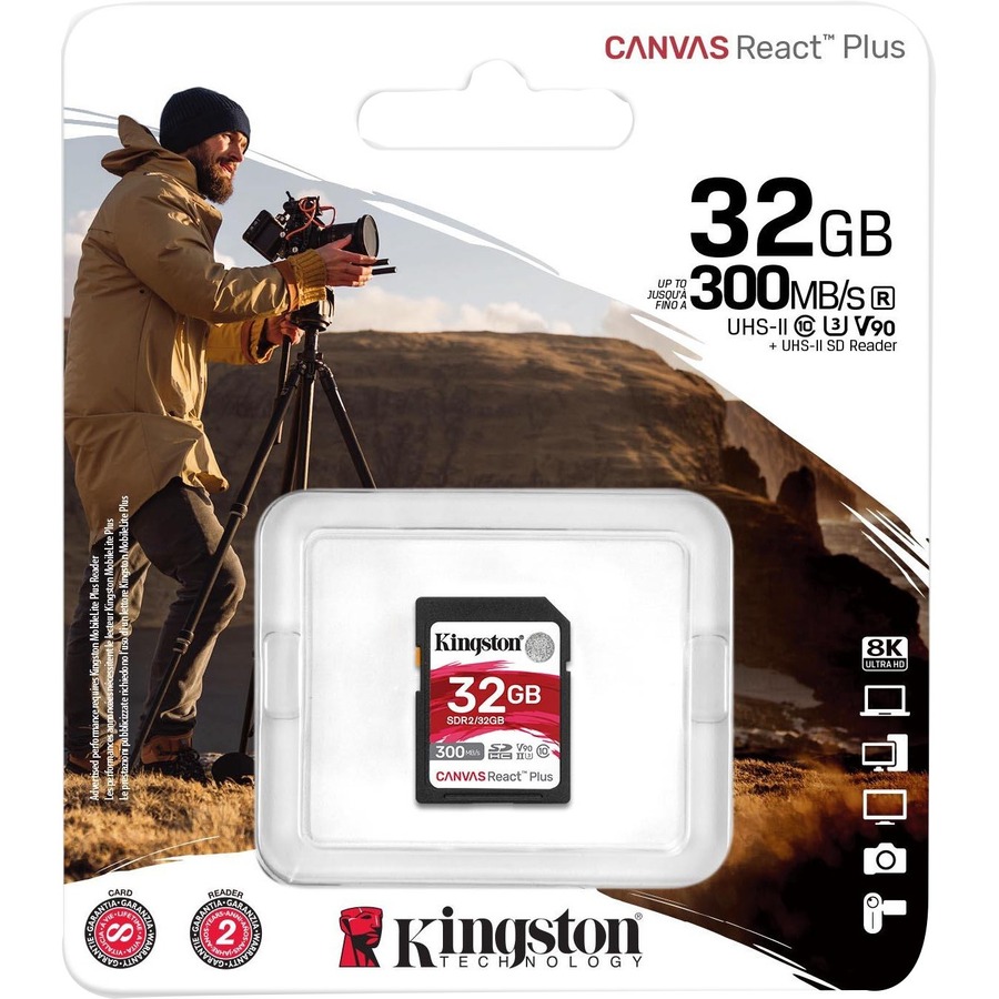 Kingston Canvas React Plus SDR2 32 GB Class 10/UHS-II (U3) V90 SDHC
