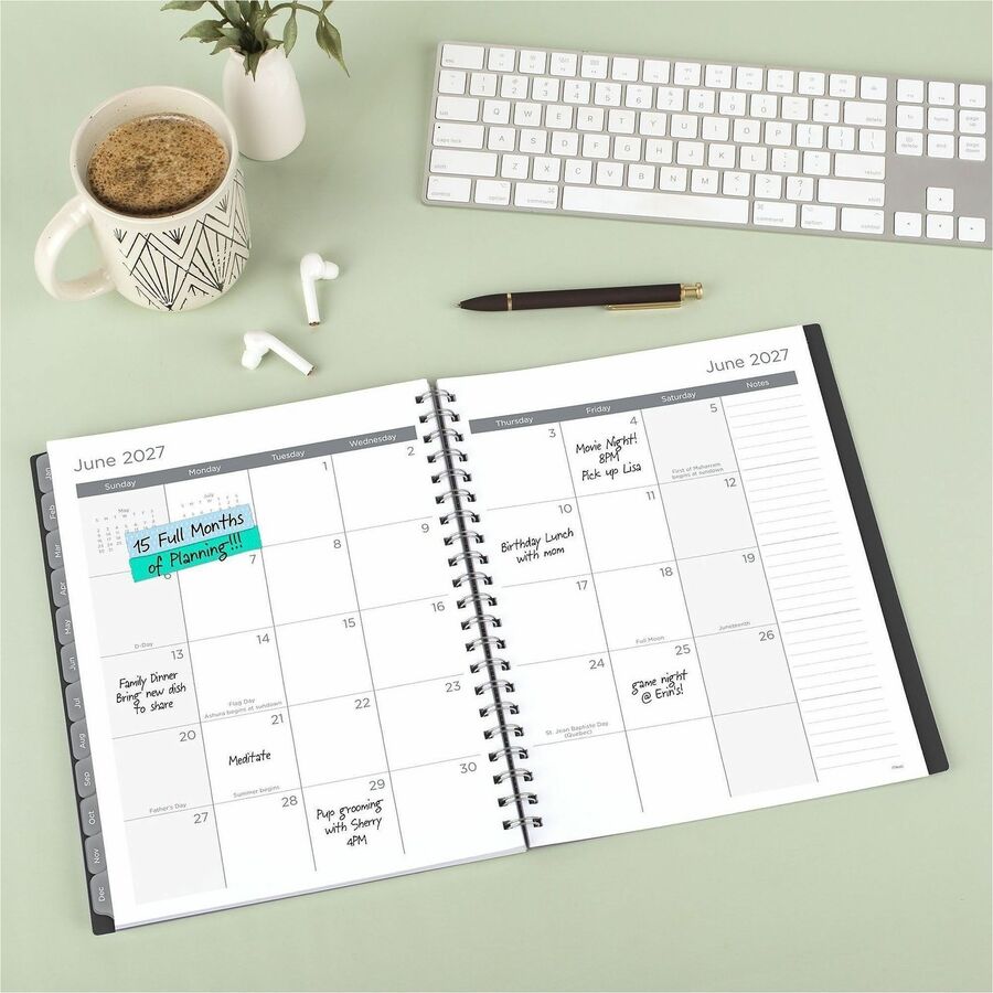 Mead Basic Weekly Monthly Planner, Black, Large, 8 1/2" x 11" - Large - Weekly, Monthly - 15 Month - October 2025 to December 2026 - 1 Week, 1 Month Double Page Layout - 8 1/2" x 11" Sheet Size - Twin Wire - Black - Poly - Black Cover - 1 Each