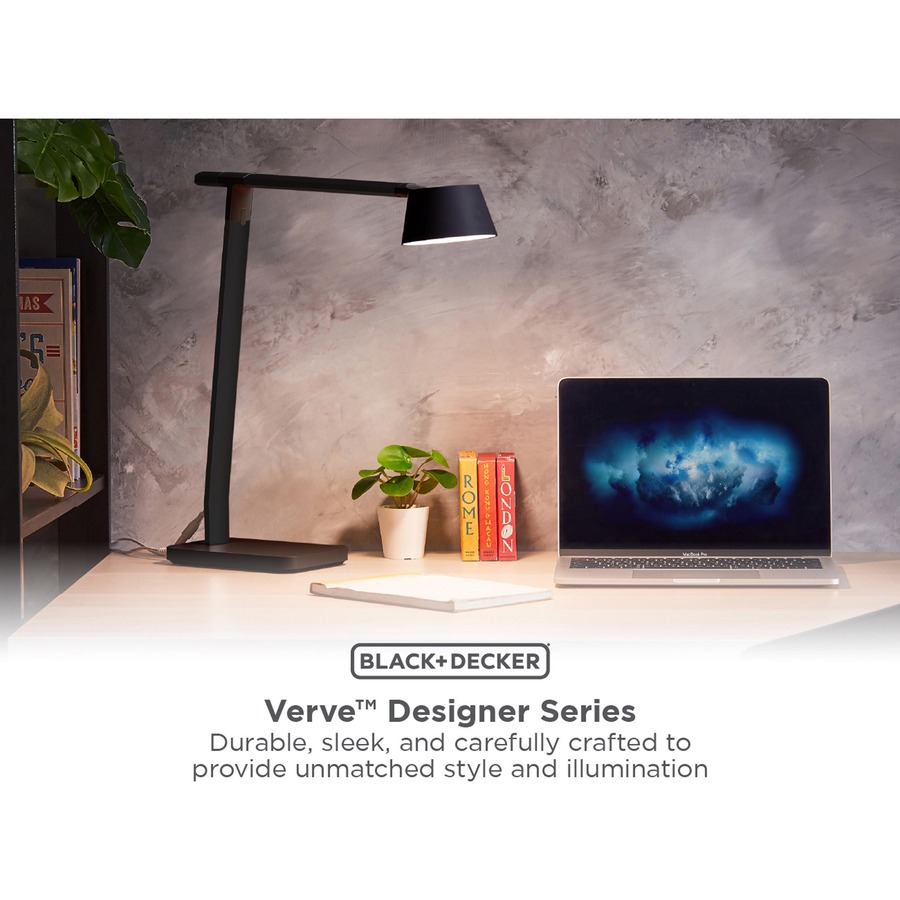 Bostitch Verve Adjustable LED Desk Lamp - LED Bulb - Adjustable, Dimmable, USB Charging, Swivel Base, Color Changing Mode, Durable - Aluminum - Desk Mountable - Black - for Desk