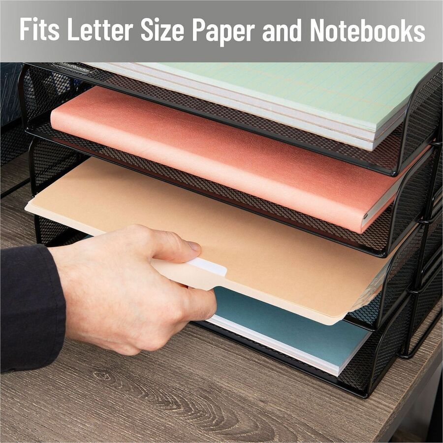 Mind Reader Tiered Stackable Paper Trays - 4 Tier(s) - 11.25" Height x 9.75" Width x 13.25" Depth - Desktop - Stackable - Stackable, Lightweight, Portable, Sturdy, Easy to Clean, Durable - Black - Metal, Steel Mesh - 1 Each