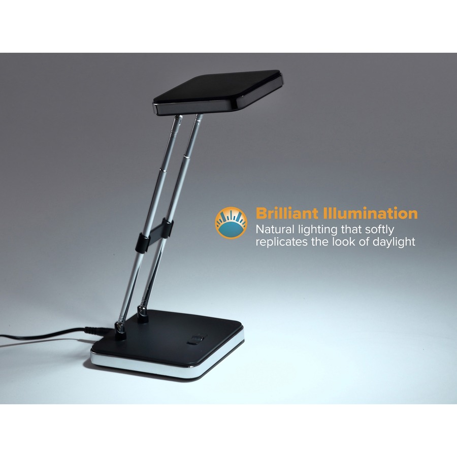 Bostitch Folding Desk Lamp, Square Top, Black - 2.50 W LED Bulb - Matte - Foldable, Adjustable Head, Flicker-free, Glare-free Light, Eco-friendly - 220 lm Lumens - Table Top, Desk Mountable - Black - for Reading, Studying, Desk