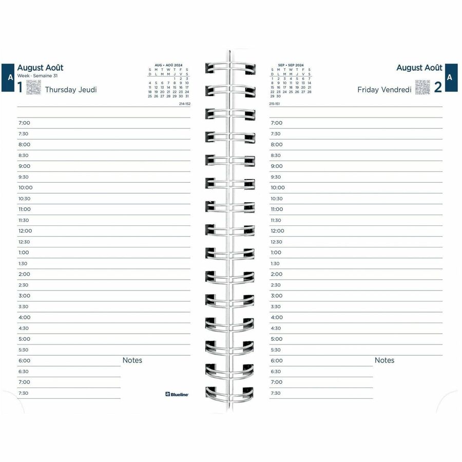 Blueline Blossom Academic 12-Month Daily Planner, 8" x 5" , English, Navy