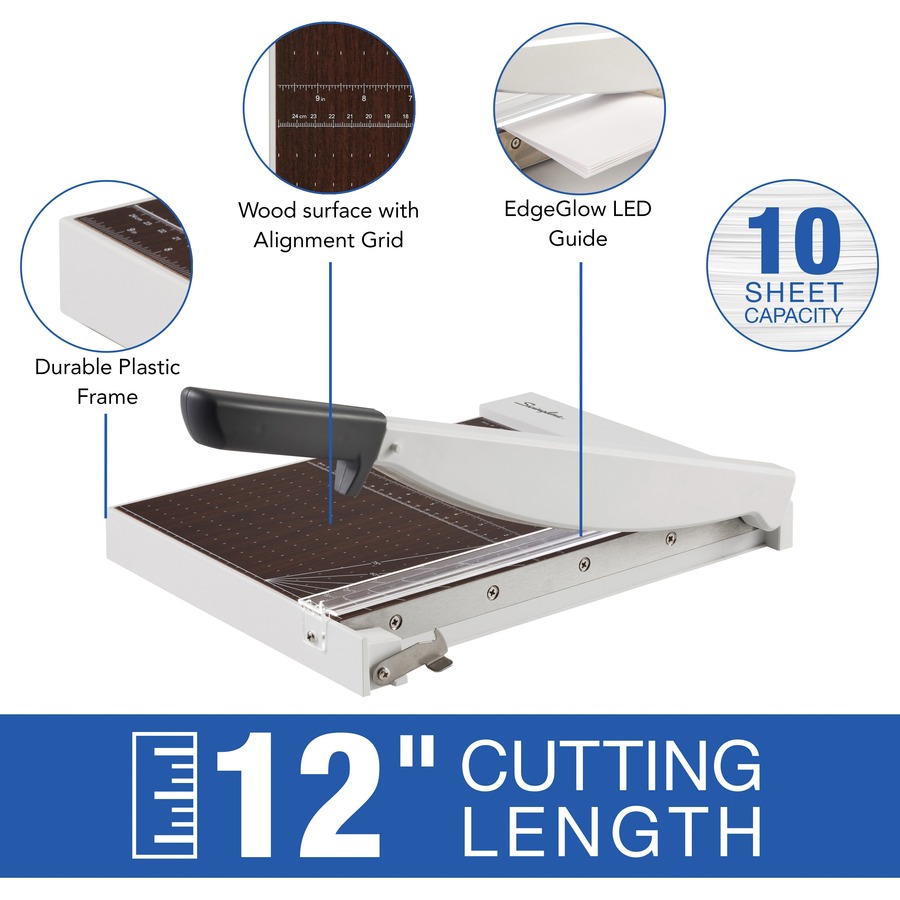 Swingline ClassicCut Guillotine Wood Trimmer - 10 Sheet Cutting Capacity - 12" Cutting Length - Safety Latch - Solid Wood - Gray - 1 Each