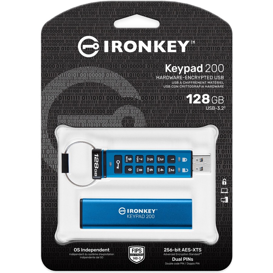 128GB IronKey Keypad 200, FIPS 140-3 Lvl 3 (Pending) AES-256 Encrypted