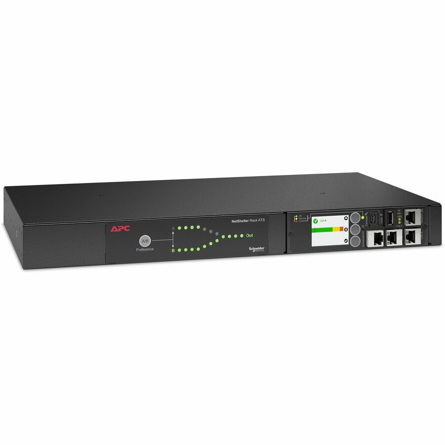 APC NetShelter Rack Automatic Transfer Switch, 1U, 16A, 230V, 2 C20 IN, 8 C13, 1 C19 OUT, 50/60Hz