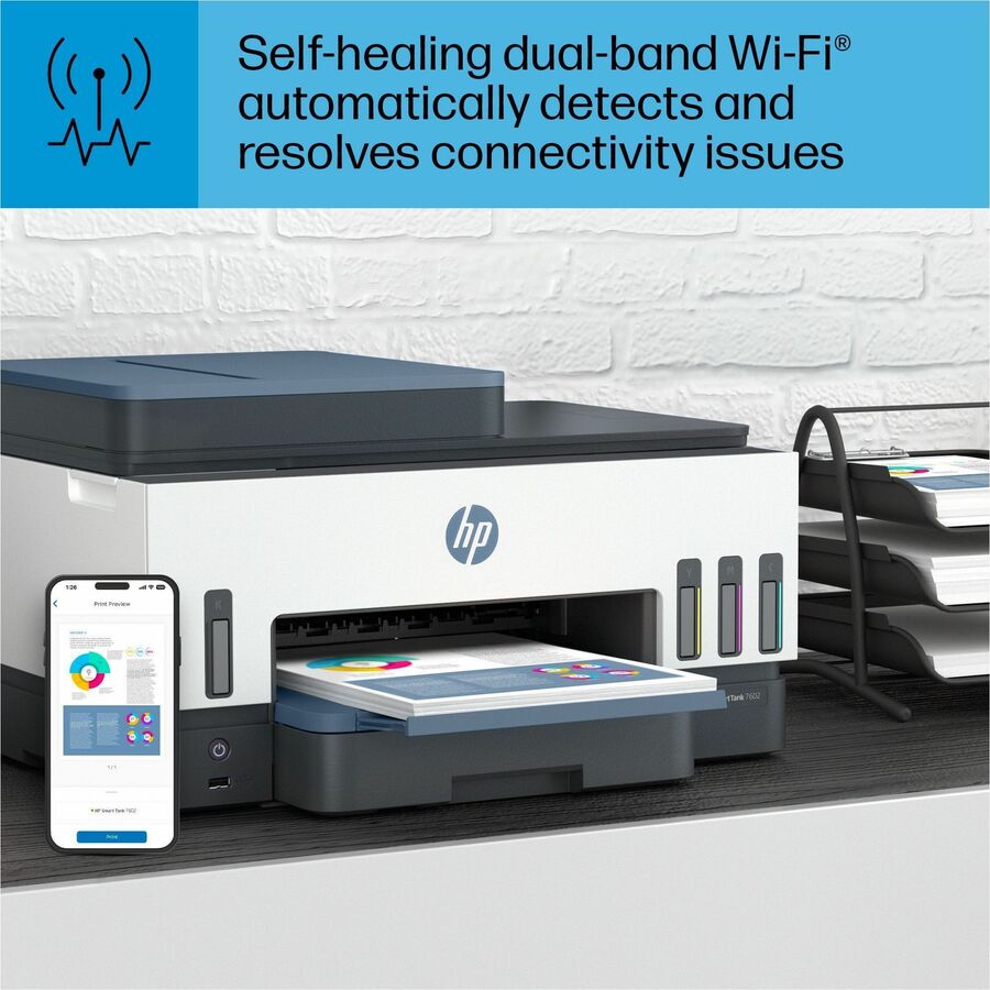HP 7602 Wired & Wireless Smart Tank Inkjet Multifunction Printer - Color