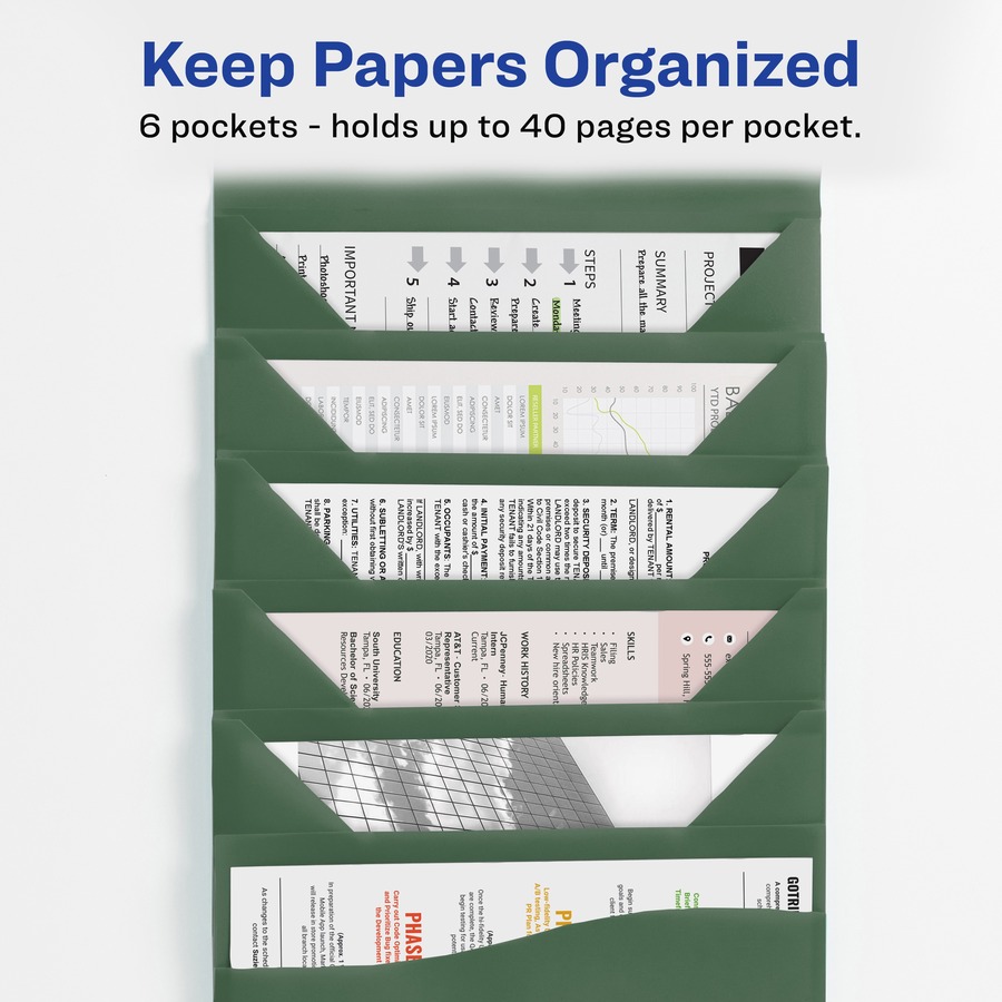 Avery® Slide & View Letter Organizer Folder - 8 1/2" x 11" - 40 Sheet Capacity - 6 Pocket(s) - Plastic, Poly, Polypropylene - Sage - 1 Each