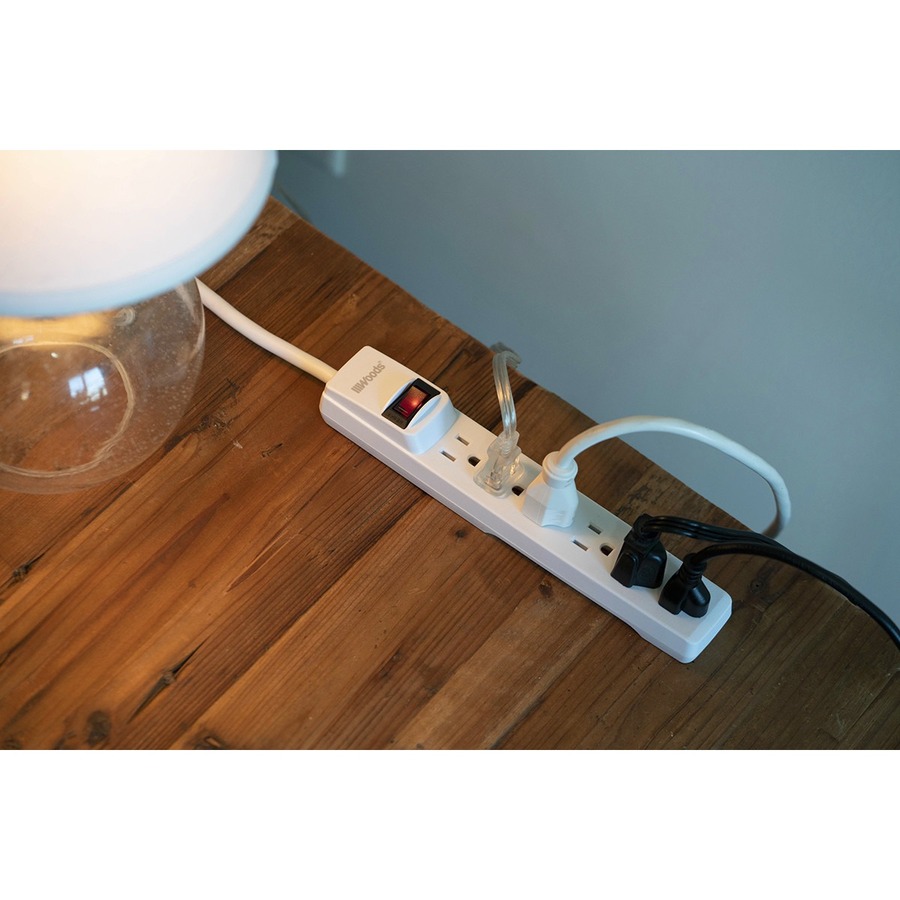 Wood Industries Power Strip - 6 x AC Power - 6 ft Cord - 15 A Current - 120 V AC Voltage - 1.80 kW - White - Power Strips - WOO41434