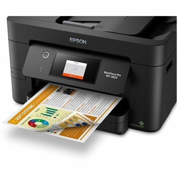 Epson WorkForce Pro WF-3823 color all-in-one printer with touchscreen and wireless connectivity — alternate view 2