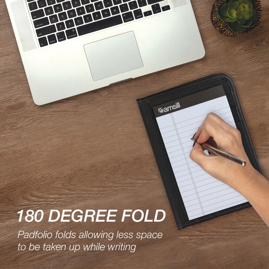 Samsill Pad Folio - 4 Internal Pocket(s) - Synthetic Leather, Polyvinyl Chloride (PVC) - Black - Padded, Stitched, Pen Loop, Notepad, Document Pocket, Business Card Holder, Refillable - 0% Recycled - 1 Each