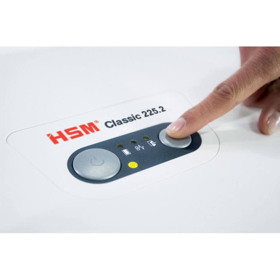 HSM Classic 225.2 - 1/32" x 3/16" + External Autom. Oiler - Continuous Shredder - Particle Cut - 7 Per Pass - for shredding Paper, Staples, Paper Clip - 0.031" x 0.188" Shred Size - P-7/F-3 - 11.81" Throat - 31.70 gal Wastebin Capacity - 1400 W