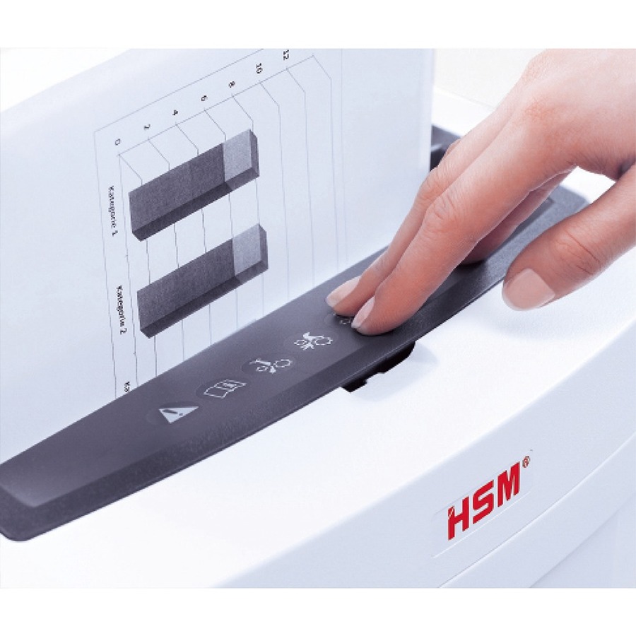 HSM SECURIO C14 - 5/32" x 1" - Particle Cut - 6 Per Pass - for shredding Staples, Paper, Paper Clip, Credit Card - 0.156" x 1" Shred Size - P-4/T-4/E-3/F-1 - 8.86" Throat - 5.30 gal Wastebin Capacity - White