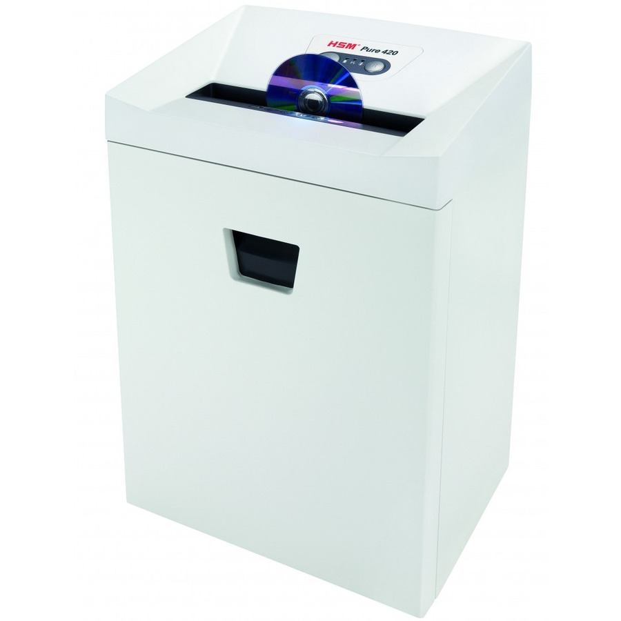 HSM Pure 420 - 1/4" - Continuous Shredder - Strip Cut - 24 Per Pass - for shredding Staples, Paper, Paper Clip, Credit Card, CD, DVD - 0.250" Shred Size - P-2/O-2/T-2/E-2 - 9.45" Throat - 9.20 gal Wastebin Capacity - White - TAA Compliant