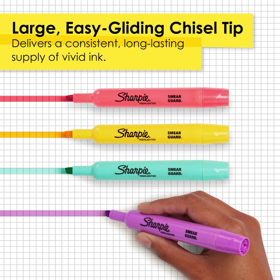 Sharpie SmearGuard Tank Style Highlighters - Wide, Narrow Marker Point - Chisel Marker Point Style - Assorted - 12 / Pack