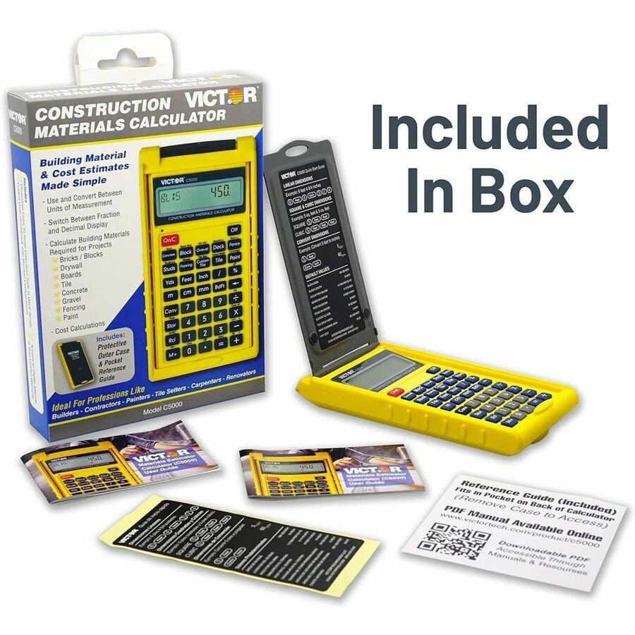 Victor C5000 Construction Materials Calculator - LCD - Battery Powered - 2 - LR44 - Yellow - 1 Each