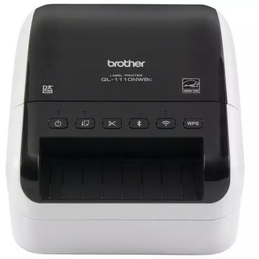 Brother QL-1110NWBC Desktop Direct Thermal Printer - Monochrome - Label Print - Ethernet - USB - Bluetooth - White, Glossy Black - 118.11" Print Length - 4" Print Width - 4.33 in/s Mono - 1.2 lps Mono - 300 dpi - Wireless LAN - 4.08" Label Width - For PC,