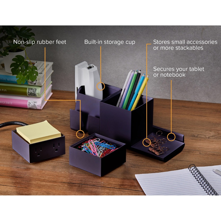 Bostitch Konnect Desk Organizer with Power Station - Desktop - Stackable, USB Hub, Cable Management, Storage Tray, Rubber Feet, Non-slip Feet - Black - 1 Each