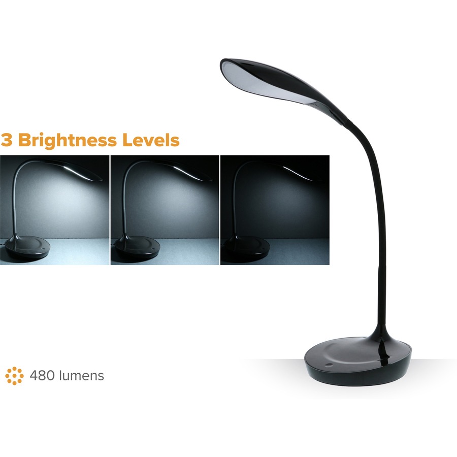 Bostitch Konnect Gooseneck LED Desk Lamp - LED Bulb - Gooseneck, Adjustable Brightness, Touch Sensitive Control Panel, Dimmable, Eco-friendly, Flexible Neck, Glare-free Light, USB Charging, Flicker-free - Desk Mountable - Black - for Desk, Office, Tablet,