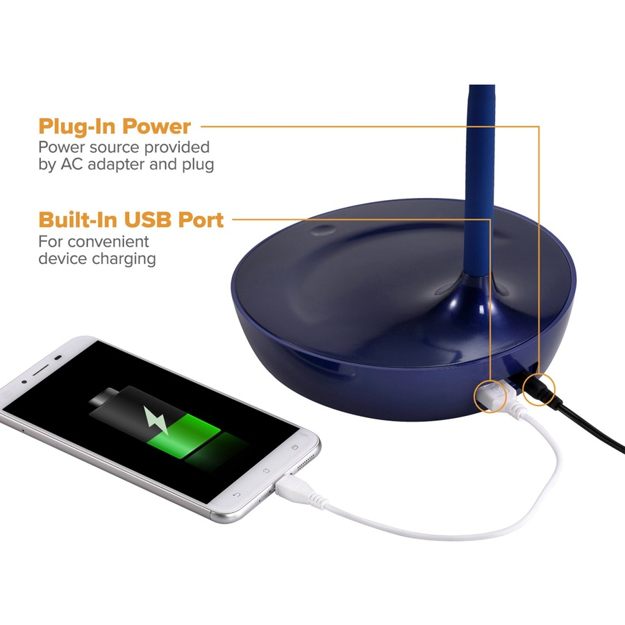 Bostitch Gooseneck LED Desk Lamp - 4.50 W LED Bulb - USB Charging, Gooseneck, Touch Sensitive Control Panel, Adjustable Brightness, Dimmable, Flexible Neck, Flicker-free, Glare-free Light, Eco-friendly - 480 lm Lumens - Desk Mountable - Blue - for Office,