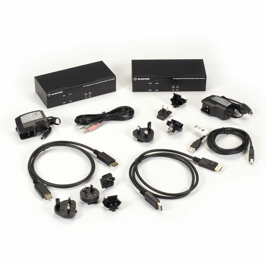 Black Box KVX Series KVM Extender Kit over Fiber - 4K, DisplayPort, USB 2.0 Hub, Serial, Audio, Local Video