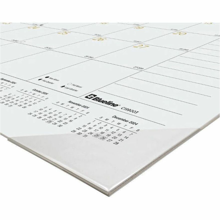 Blueline Classic Gold Monthly Desk Pad Calendar - Monthly - 12 Month - January 2024 - December 2024 - 1 Month Single Page Layout - 17" x 22" Sheet Size - Desk Pad - Clear, White - Chipboard, Vinyl - Dated Planning Page, Daily Block, Notes Section, Referen
