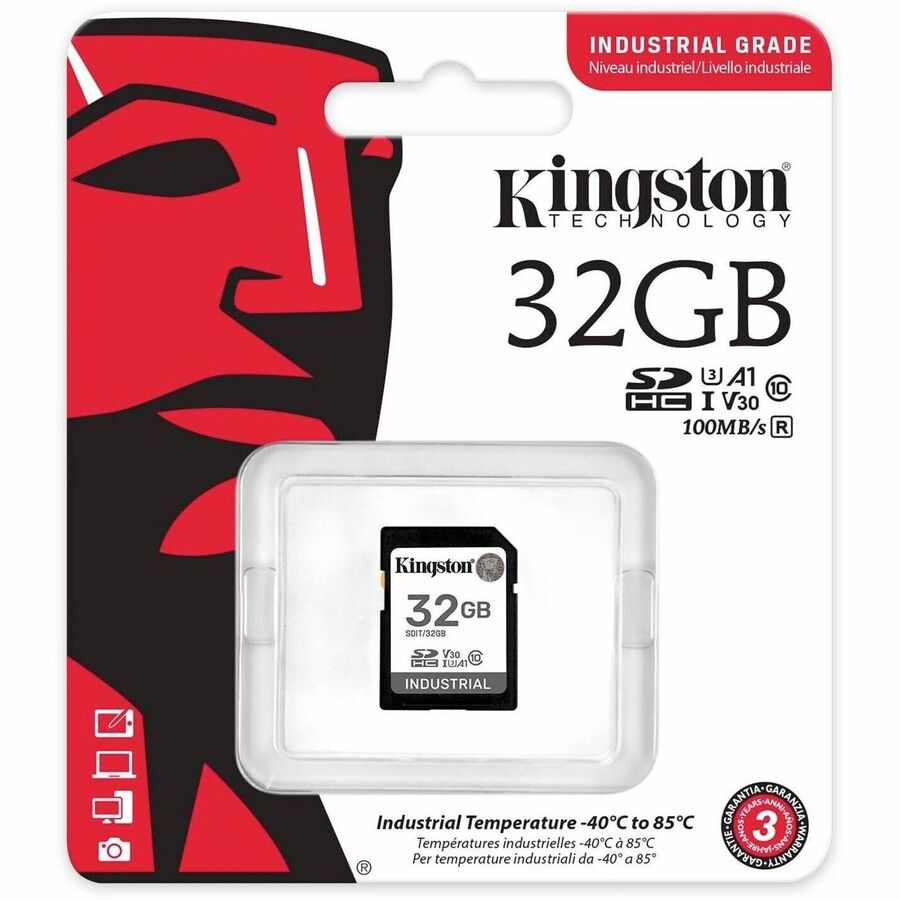 Kingston Industrial 32 GB Class 10/UHS-I (U3) V30 SDHC - 100 MB/s Read - 3 Year Warranty