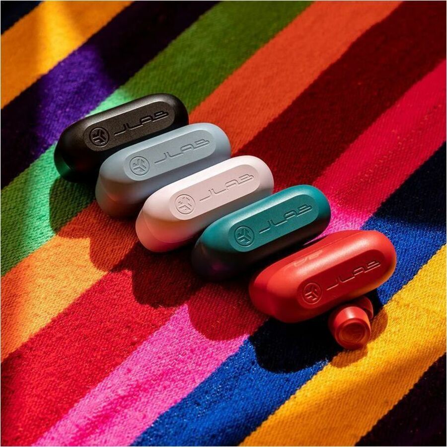 JLab Go Air Pop true wireless earbuds in rose with charging case — alternate view 2