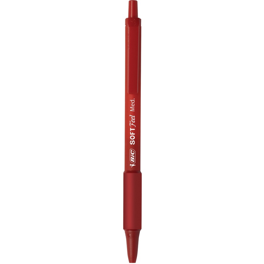 BIC SoftFeel Retractable Ball Pen - Medium Pen Point - Retractable - Red - Red Barrel - 12 / Dozen - Ballpoint Retractable Pens - BICSCSM11RE