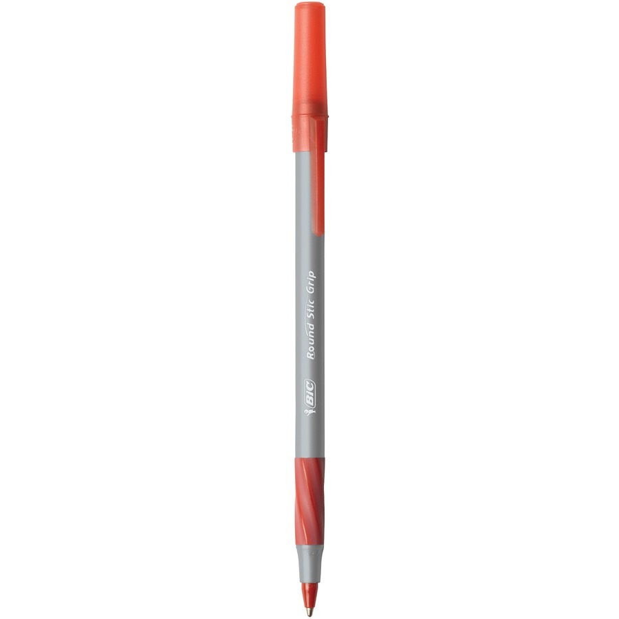 BIC Round Stic Grip Ballpoint Pen - Medium Pen Point - Red - Frost Barrel - Ballpoint Stick Pens - BICGSMG11RD