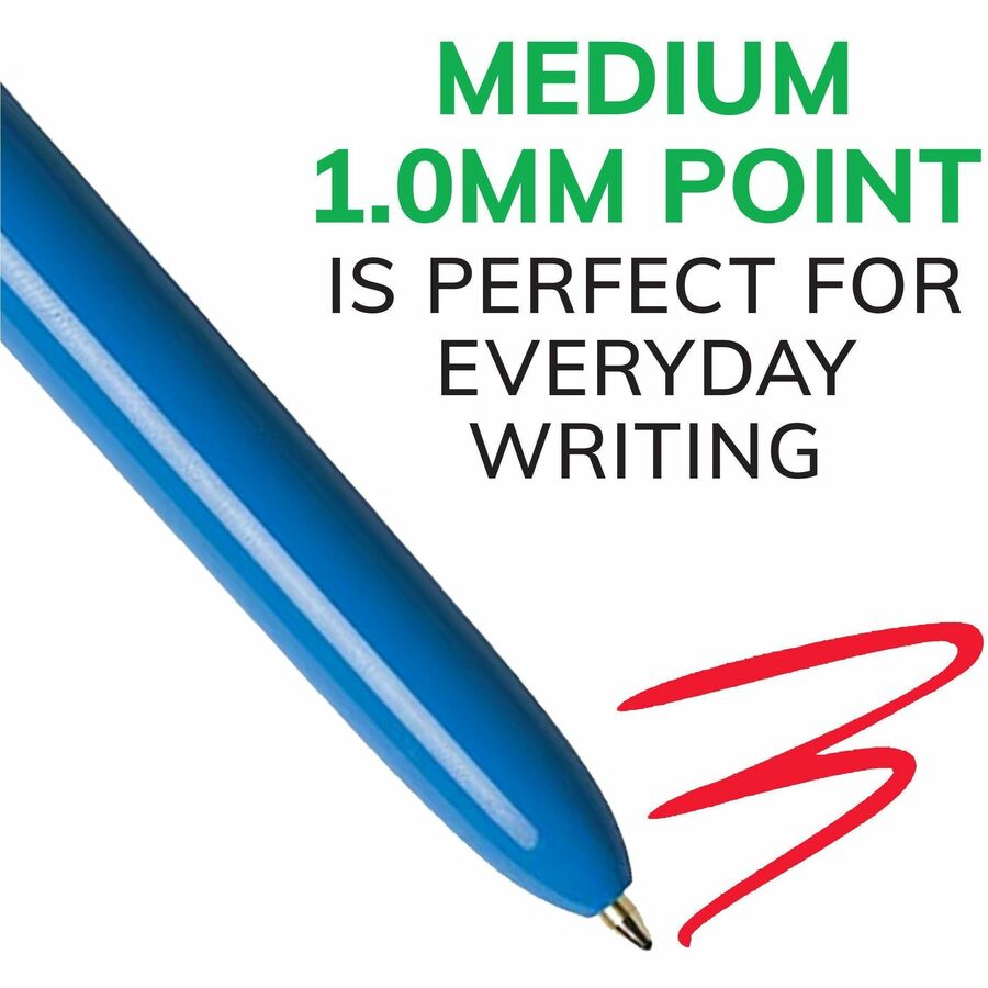 BIC 4-Color Retractable Ball Pen - Medium Pen Point - 1 mm Pen Point Size - Refillable - Retractable - Black, Blue, Red, Green - Blue Barrel - 1 Each = BICMMP11