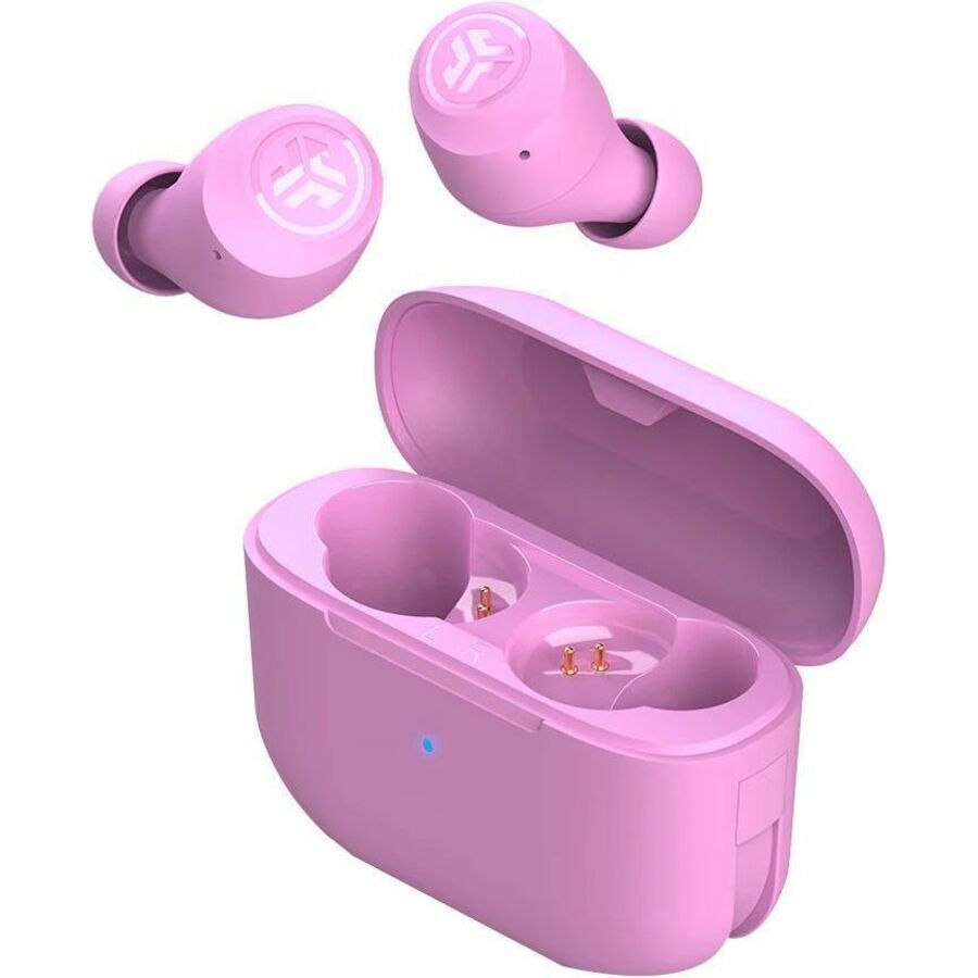 JLab GO Air Pop true wireless earbuds in pink with charging case — alternate view 2