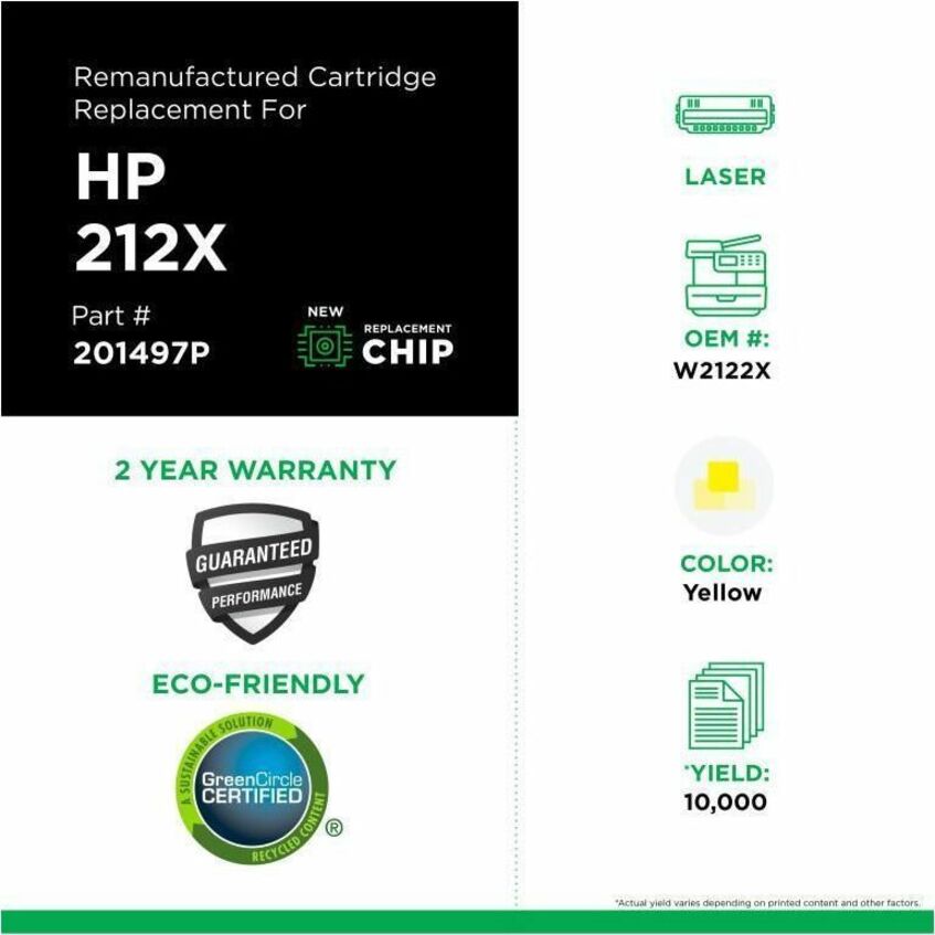 Clover Imaging remanufactured HP 212X W2122X yellow high-yield toner cartridge with new chip — alternate view 2