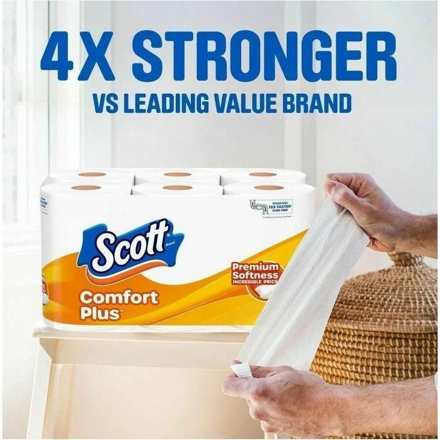 Scott ComfortPlus Toilet Paper - 1 Ply - 231 Sheets/Roll - White - PaperRollRoll - 12 / Pack