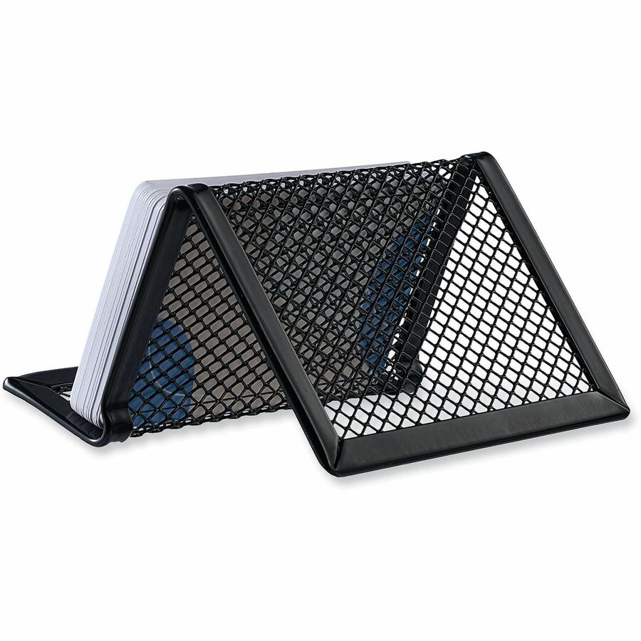 Universal Business Card Holder - Holds 50 x Card - Support 2.25" x 4" Media - 2.1" Height x 3.8" Width x 3.4" Depth - Metal Mesh - Black - 1 Each