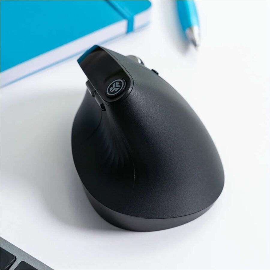 JLAB JBuds Ergonomic Wireless Mouse in black, shown from a top-front angle — alternate view 2
