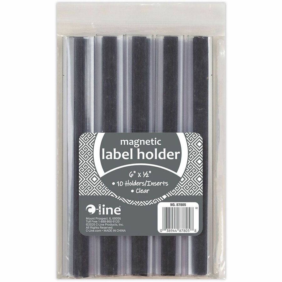 C-Line Label Holder - 5" Height x 5.1" Width x 7.4" Depth - Clear - Magnetic, Side-loading, Easy to Use, Repositionable, Built-in Pocket - 10 / Pack
