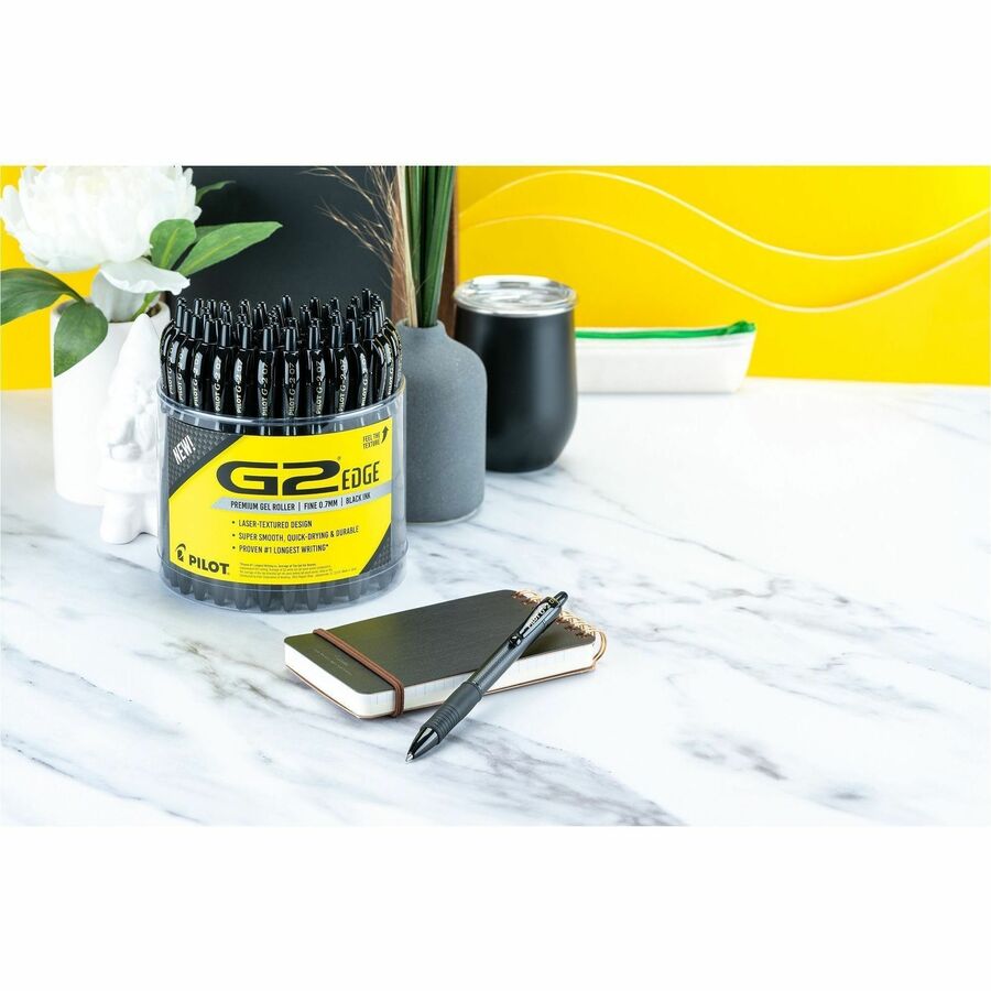 PIL19855 - From the makers of G2 comes a striking, premium gel pen that will truly give you the edge in all your writing. Smooth writing of this G2 Edge combines a stunningly innovative, laser-etched design and cushioned comfort grip with vibrant, quick-drying gel ink for a truly high-performance writing experience. Durable, fine (0.7mm), tungsten carbide tip produces archival-safe ink for smooth, long-lasting writing.Rebate: $15 Visa Card w $50 Pilot Pen Purchase View Rebate Details