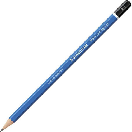 Staedtler Mars Lumograph Drawing/Sketching Pencils - 2H Lead - Gray Lead - Blue Wood Barrel - 6/Box - Drawing Pencils - STD1002H11