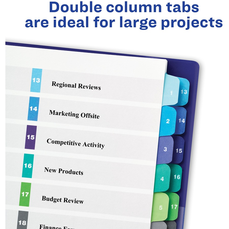 Avery® Two-Column Table Contents Dividers w/Tabs - 24 x Divider(s) - 1-24, Table of Contents - 24 Tab(s)/Set - 8.50" Divider Width x 11" Divider Length - 3 Hole Punched - White Paper Divider - Multicolor Paper Tab(s) - Index Dividers - AVE11321