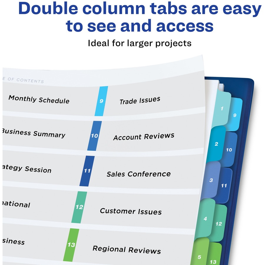 Avery® Two-Column Table Contents Dividers w/Tabs - 16 x Divider(s) - 1-16, Table of Contents - 16 Tab(s)/Set - 8.50" Divider Width x 11" Divider Length - 3 Hole Punched - White Paper Divider - Multicolor Paper Tab(s) - Index Dividers - AVE11320