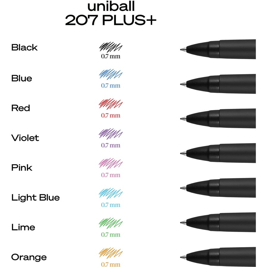 uni-ball 207 Plus+ Gel Pen - Medium Pen Point - 0.7 mm Pen Point Size - Conical Pen Point Style - Refillable - Retractable - Blue Gel-based, Nanofiber Ink Ink - Black Metal Barrel - SOLD PER PEN - Gel Ink Pens - UBC70463