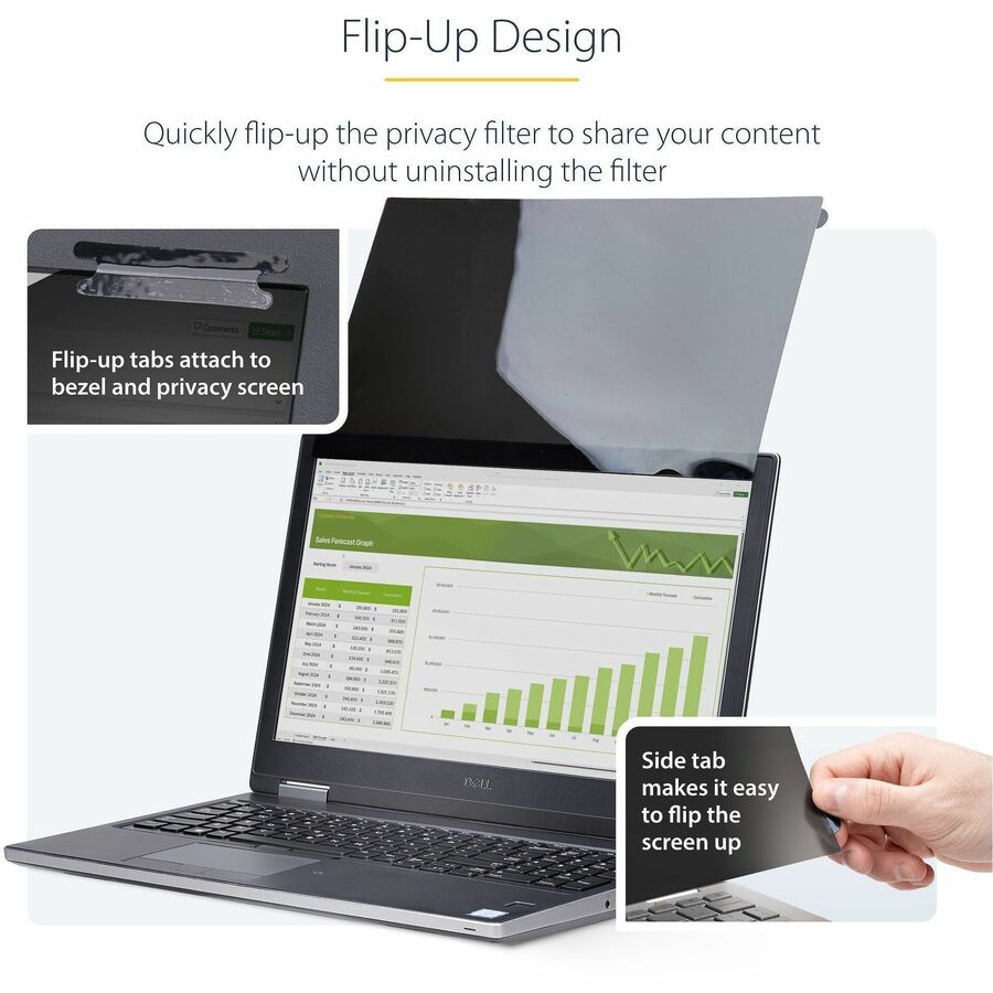 StarTech 16-inch 16:10 Flip-Up Privacy Screen w/Touch, Anti-Glare Privacy Filter, Laptop Monitor Screen Protector, Blue Light Filter