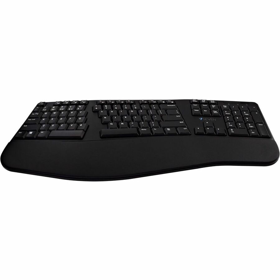 V7 Bluetooth Split Ergonomic Keyboard and Mouse Combo - Business - US Layout - English (US) - QWERTY - Black - Wireless Connectivity - Bluetooth - RF - 2.4GHz - Full Size - Padded Palm Rest - USB Interface - Windows - MacOS - ChromeOS - Ergo - Dual Mode Connection - Multimedia keys - Lasered keycaps -Battery included